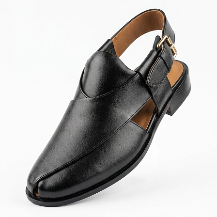 LUXURY BLACK LEATHER PISHAWARI CHAPPAL