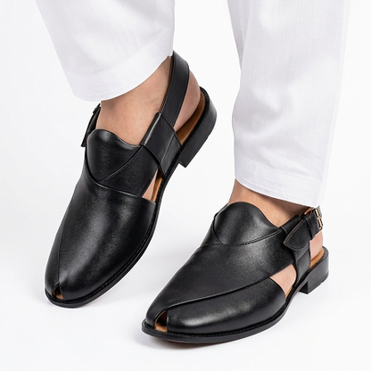 LUXURY BLACK LEATHER PISHAWARI CHAPPAL