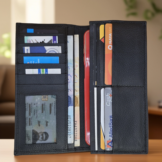 Rustic Black: Long Leather Wallet