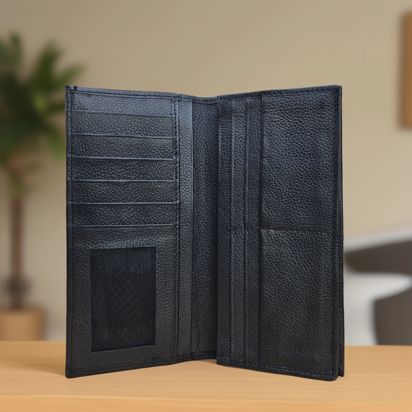 Rustic Black: Long Leather Wallet