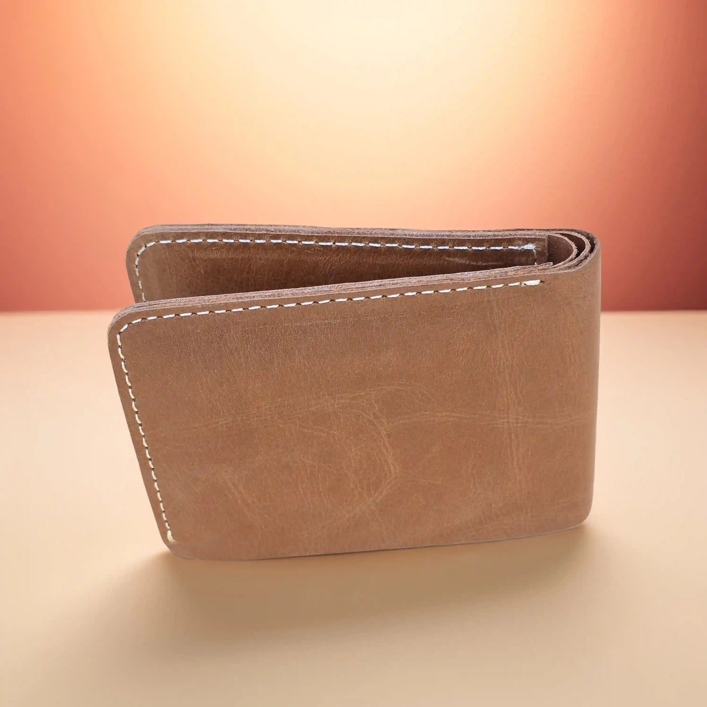 Tan Brown Leather Bi-Fold Wallet